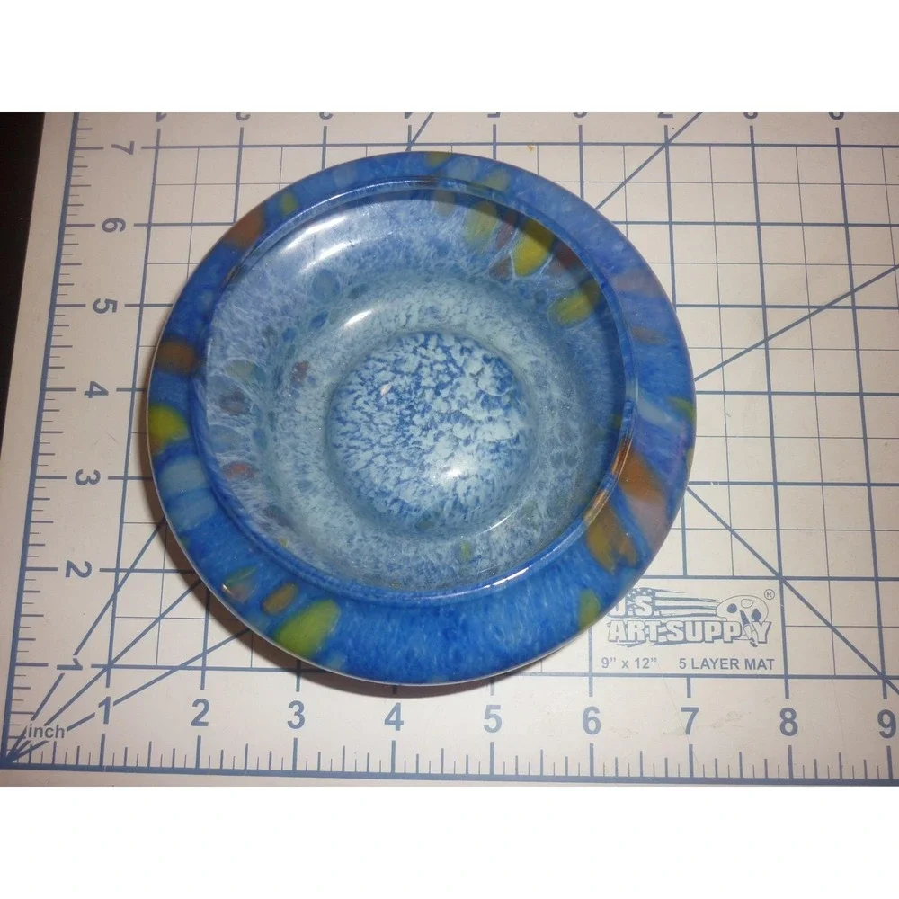 Vintage Lavorazione Arte Murano Blue Splatter Art Glass Bowl Made in Italy 6.5